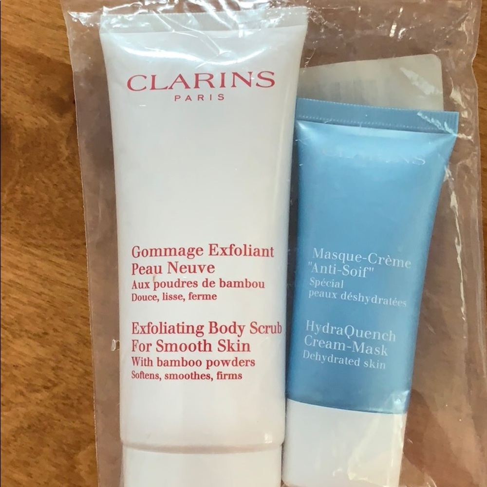 Clarins Exfoliating body scrub  + Hydraquench mask